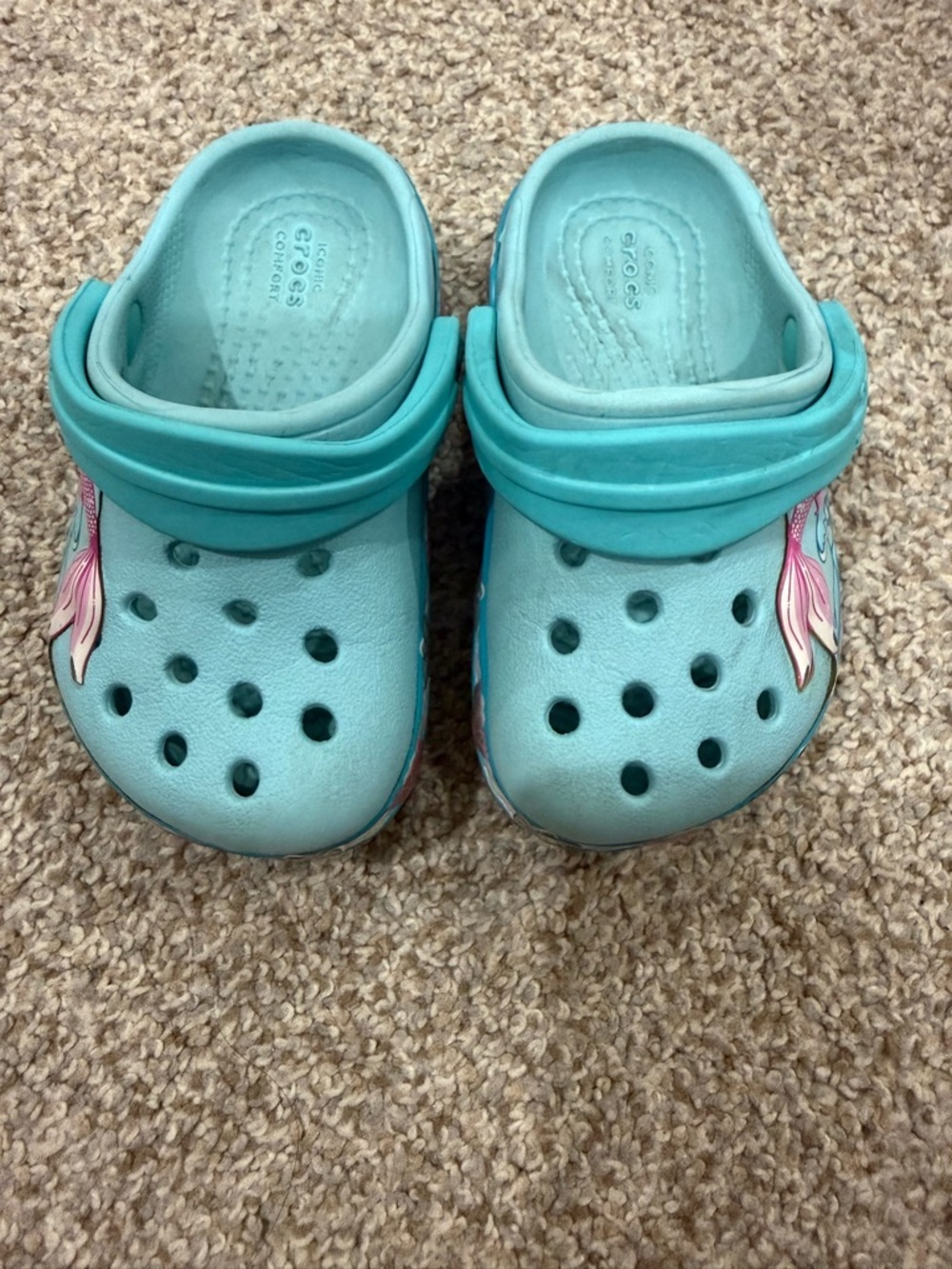 CROCS Kids Aqua Teal Slip-On Clogs with Mermaid Accent